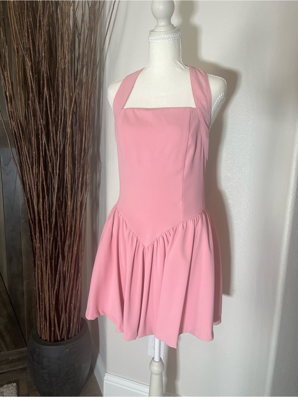 Vici Pink Halter-Neck Fit & Flare Mini Dress